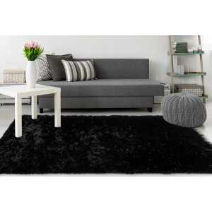 Living room rug plain shaggy Twist black