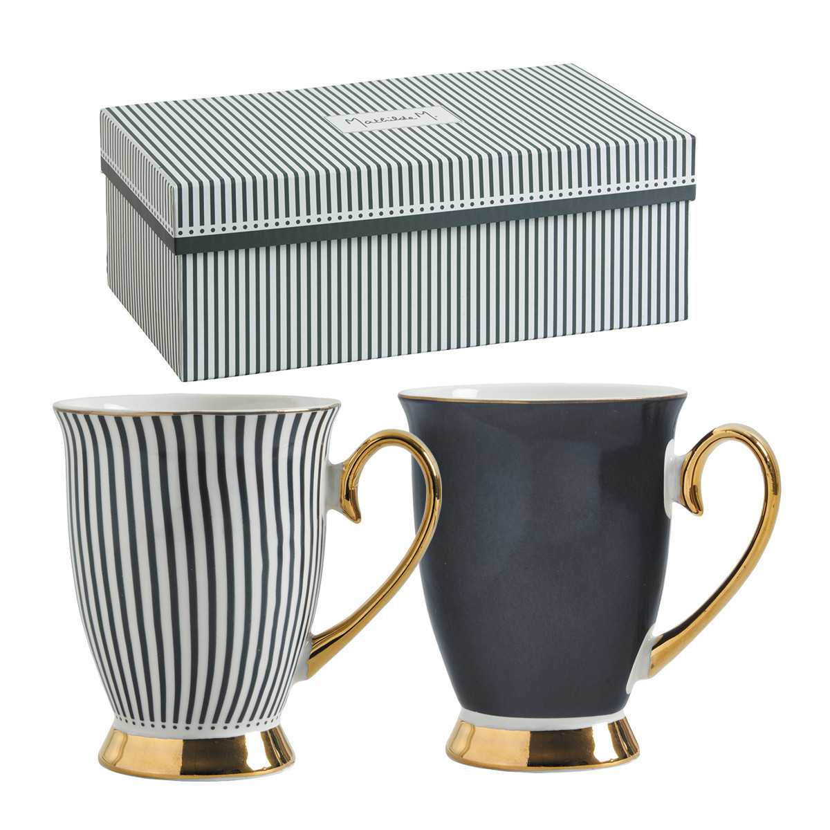 INTERIEUR-DECORATION|Box of 2 Black Madame de Récamier MugsMATHILDE MCups and teapotsBring a touch of refinement to your table at any time of day with this set of two Madame de Récamier Noir mugs. &nbsp; Their design will captivate you with its understated lines and elegant golden accents.