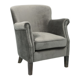INTERIEUR-DECORATION|Fauteuil CLAUDE velours gris foncéBLANC D'IVOIREFauteuils