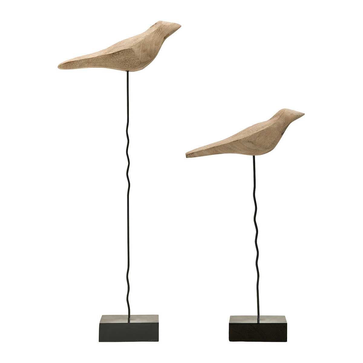 Set aus zwei BIRDS-Statuen aus Mangobaum und Metall