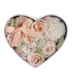 Heart Box Bouquet Parterre aus nackten und weißen Seifenblumen - Parfum Rose
