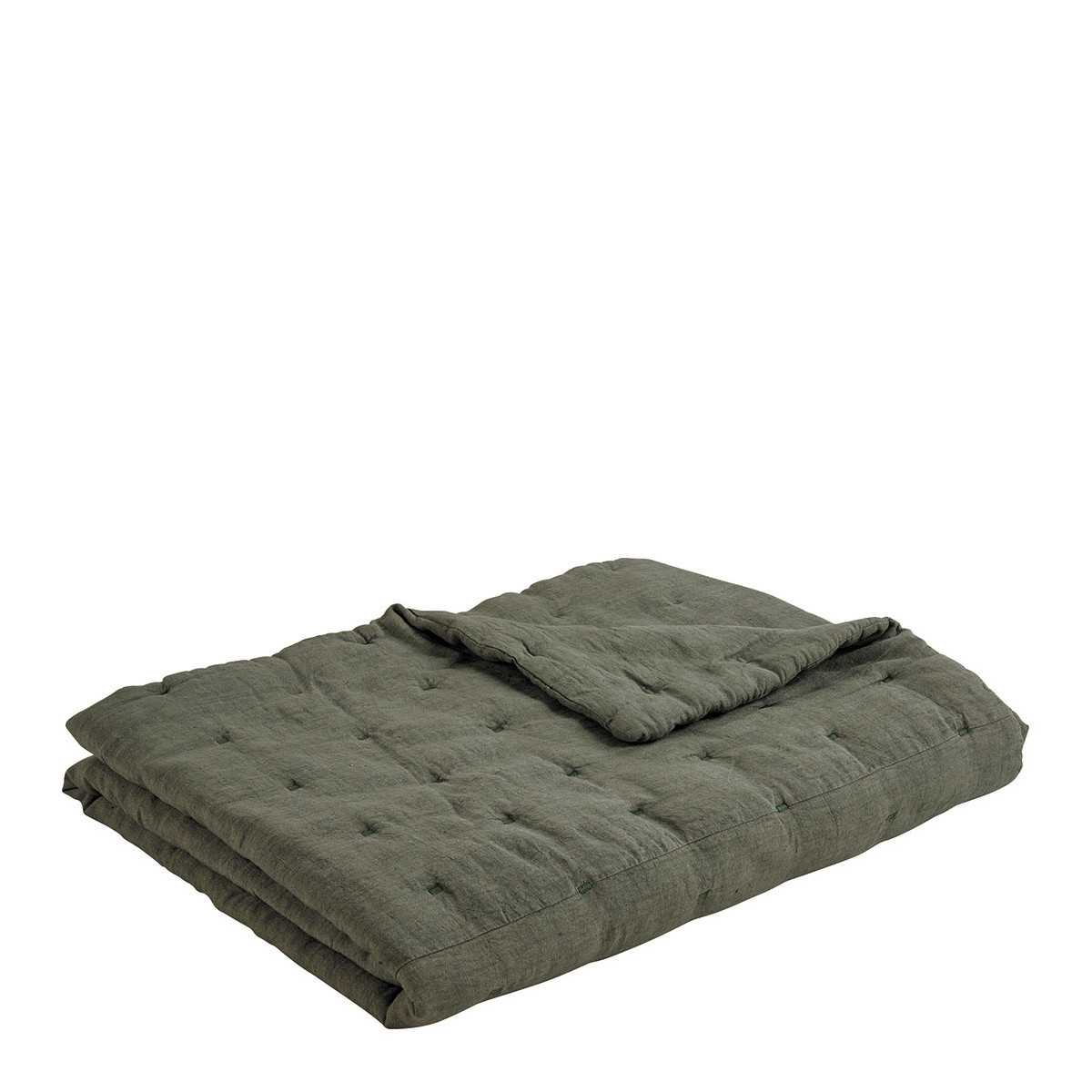 CHLOE Tagesdecke aus gewaschenem Leinen - Khaki - 230 x 180 cm - Pa...