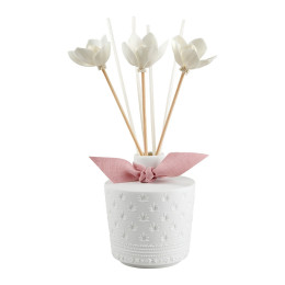 INTERIEUR-DECORATION|Palazzo Bello Home Fragrance Diffuser 200 ml MarquiseMATHILDE MIndoor diffuserLet yourself be seduced by the charm and poetry of the Palazzo Bello perfume diffuser. It will delight you with its refined design and delicious Marquise fragrance, an irresistibly sensual scent that combines woody and spicy notes with the sweetness of vanilla and musks.This set contains:A porcelain biscuit fragrance diffuser A refill for Marquise 200 ml home fragrance diffuser 4 x 25 cm white rattan rods 3 rattan and cassava flower stems of 23 cm 