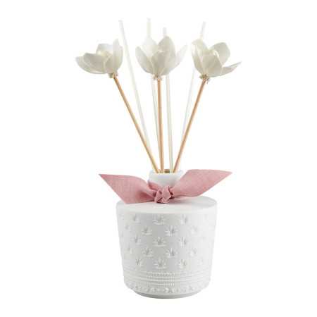 INTERIEUR-DECORATION|Palazzo Bello 200ml Marquise KamergeurverspreiderMATHILDE MDiffuser voor binnenLaat u verleiden door de charme en poëzie van de Palazzo Bello geurverspreider. Het verfijnde design en de verfijnde Marquise-geur zullen u bekoren – een onweerstaanbaar sensuele geur die houtachtige en kruidige noten combineert met de zoetheid van vanille en muskus. Deze set bevat: Eén geurverspreider van porseleinen biscuit Eén navulling van de Marquise-geurverspreider van 200 ml Vier witte rotanstokjes van 25 cm Drie rotanstokjes van 23 cm met cassavebloem