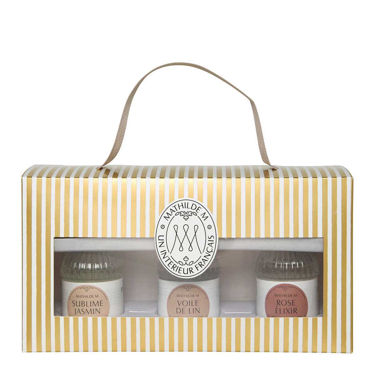 Set de 3 fragancias para el hogar 30 ml Jazmín Sublime - Velo de Lino - Elixir de Rosa