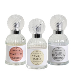 INTERIEUR-DECORATION|Coffret 3 parfums d'ambiance 30 ml - Marquise - Fleur de Coton - Vanille DoréeMATHILDE MBougie + brume + diffuseur